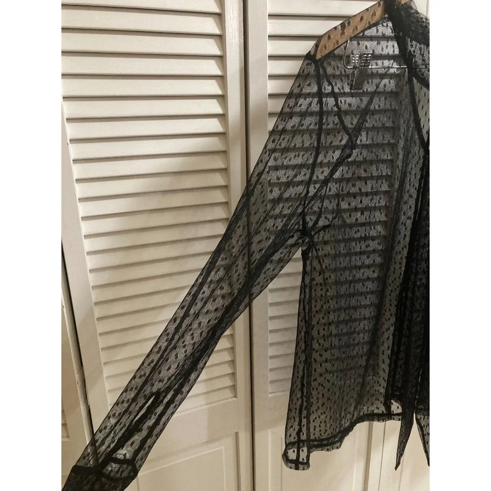 Lane Bryant Black Transparent Polka Dot Lace Mock Neck Top Overshirt Size 14/16 - Picture 3 of 5